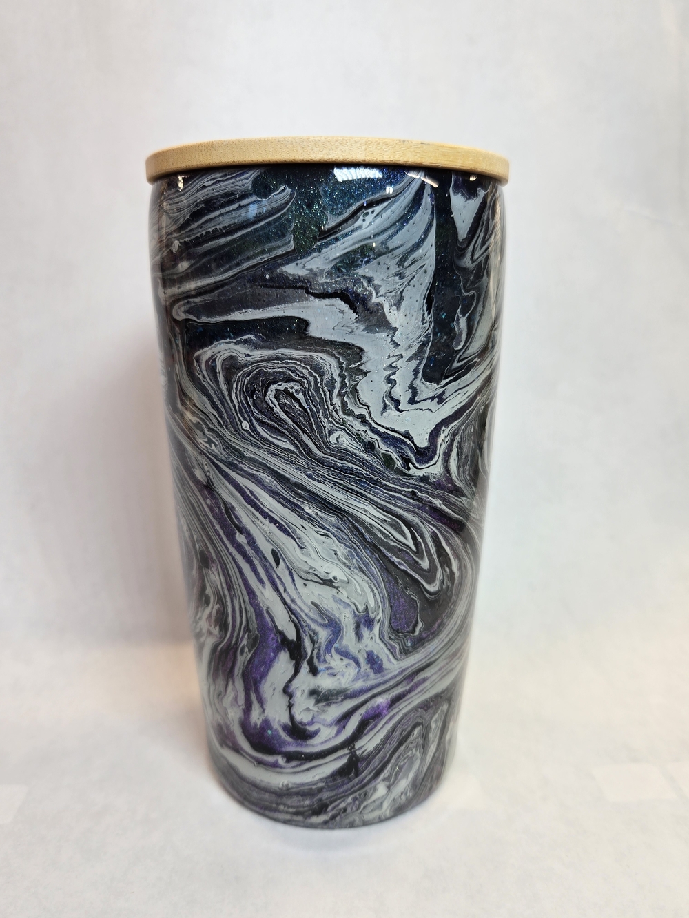 Marbled Ceramic Tumbler with Bamboo Lid - Black, Gray & Purple